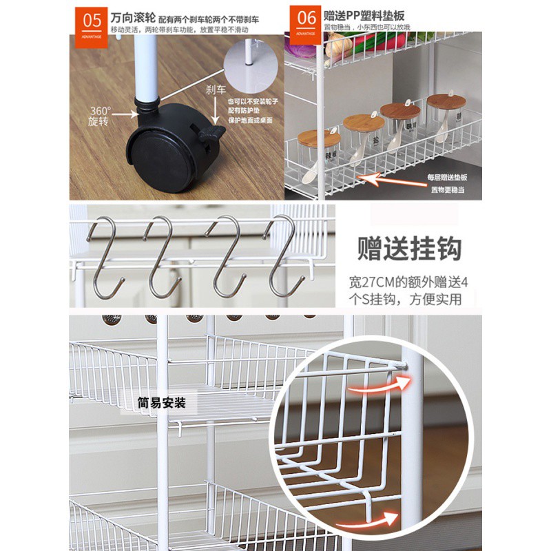 菜架子多层蔬菜架厨房置物架菜篮蔬菜收纳筐多功能家用推车置物架收纳层架 三维工匠高清大图