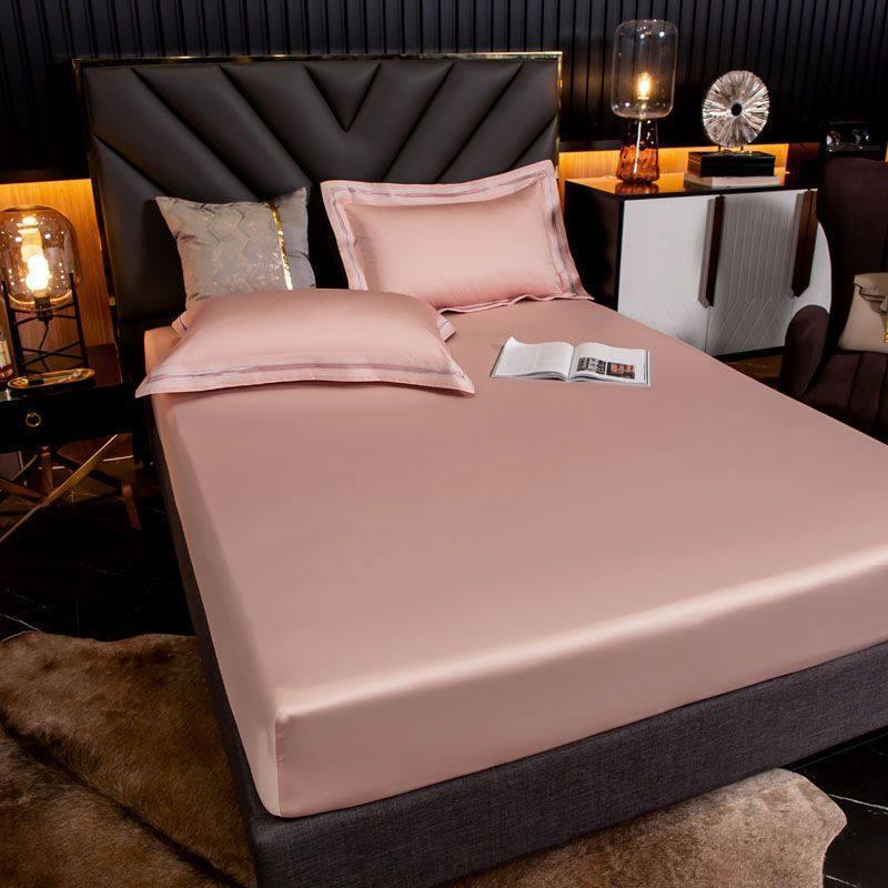 美帮汇100支长绒棉床笠色单件床垫保护套全棉全棉防滑全包床罩 100支单床笠-爱丽丝-藕粉 150x200cm【适用5-28cm床垫】