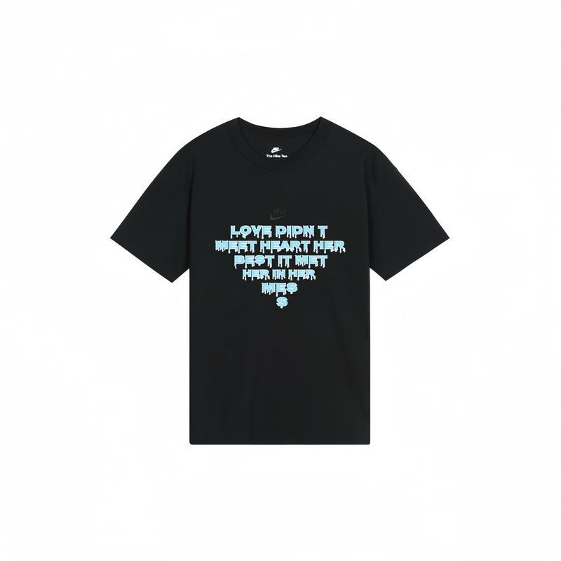 nike耐克专柜棉中性款式海外购涂鸦系列美式高街蓝色字母印花图案圆领