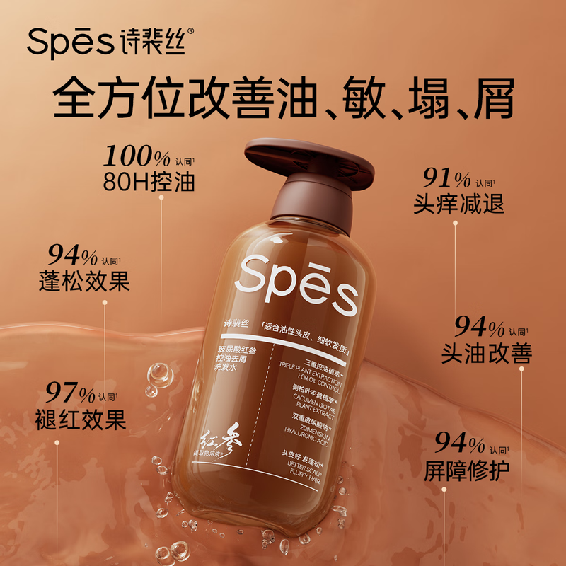 Spēs诗裴丝 500ml玻尿酸红参控油去屑洗发水高清大图