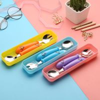 开优米(Kiuimi)可爱304儿童餐具不锈钢卡通勺子叉子便携式套装宝宝辅食餐具婴童叉婴童勺组合 蓝色