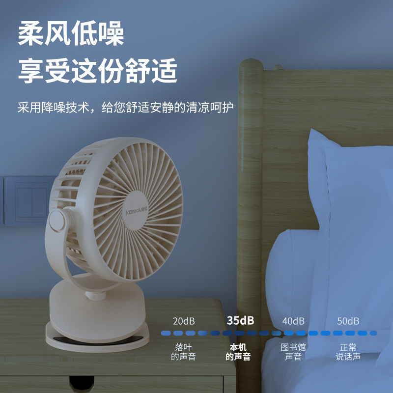 康佳usb风扇家用小型学生宿舍卧室床头办公桌面低躁台式迷你风扇随身便携式户外运动可充电大风力夹式风扇