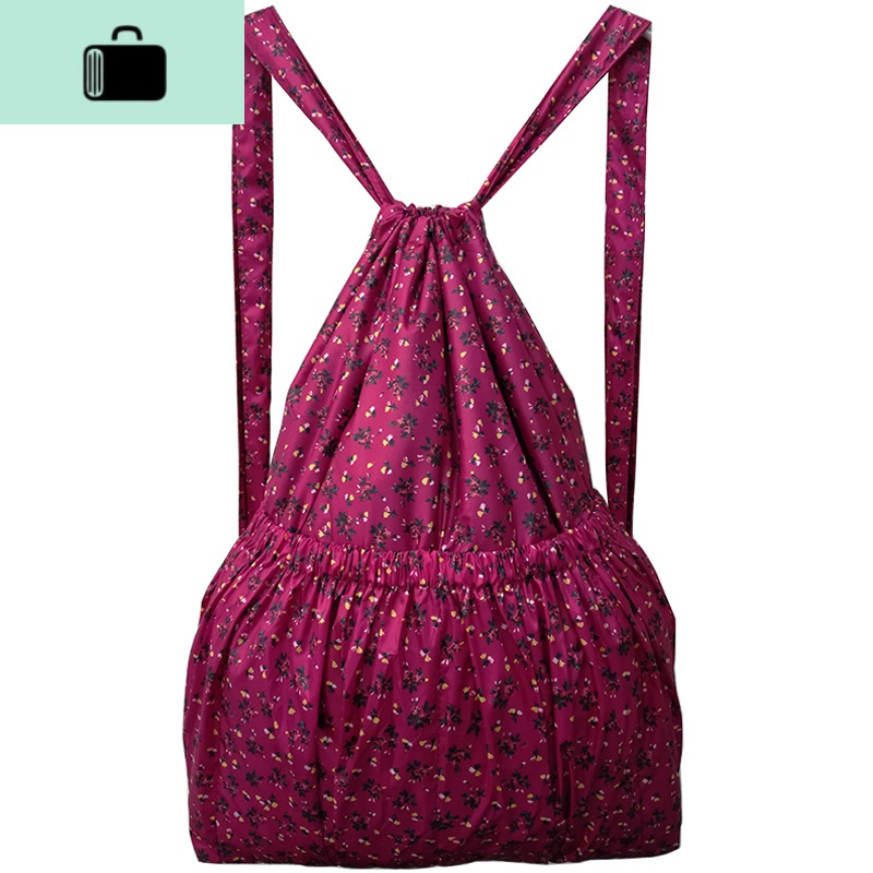 束口花布防水布中老年购物老年妈妈背包女双肩包买菜包大容量女士new