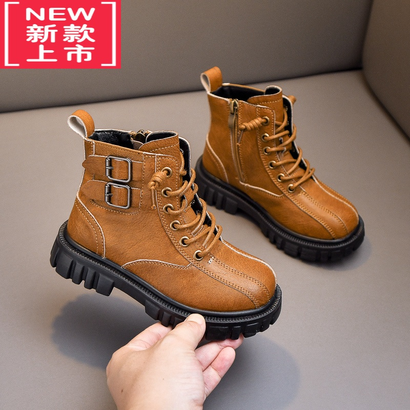 可莉允男童马丁靴2022秋冬季新款儿童靴子中大童加绒二棉鞋潮牌短靴