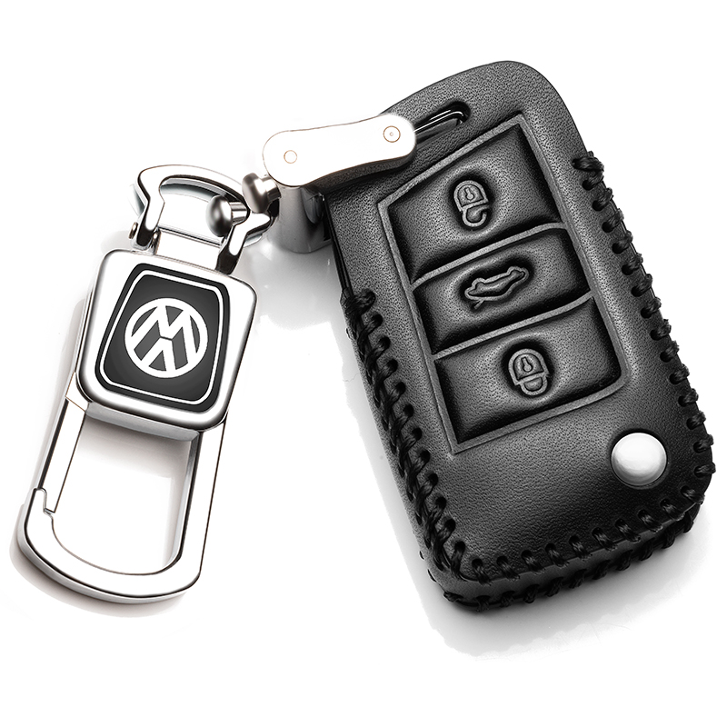 【补贴10%】一汽大众探岳专用真皮钥匙套2020款汽车钥匙保护套19款探岳钥匙扣汽车钥匙包 探岳（一键启动钥匙）黑色+扣