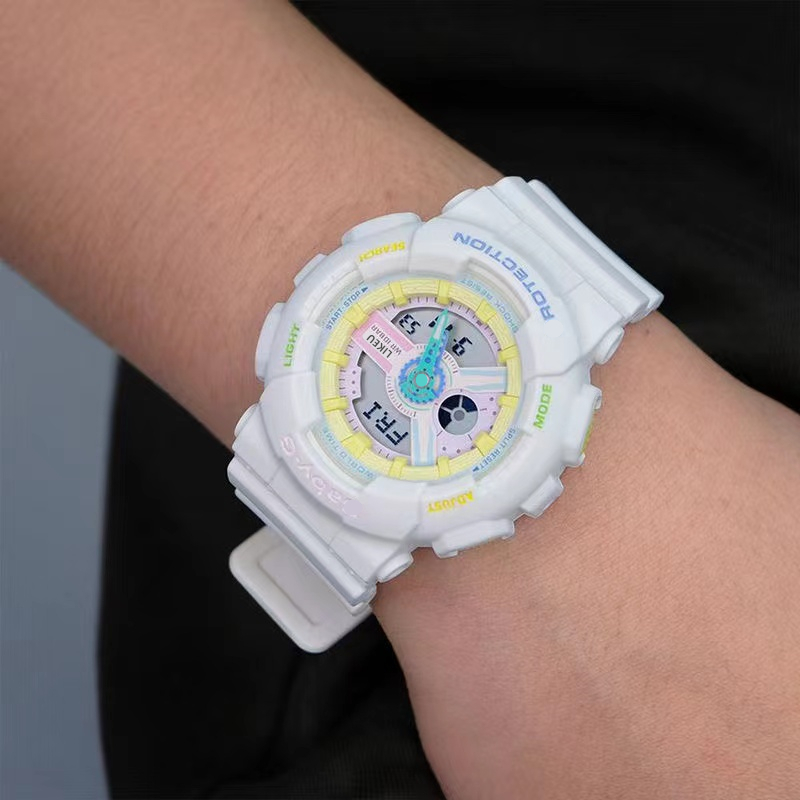 likeu电子手表女生可爱果冻白色潮流多功能初高中学生女表青少年原宿