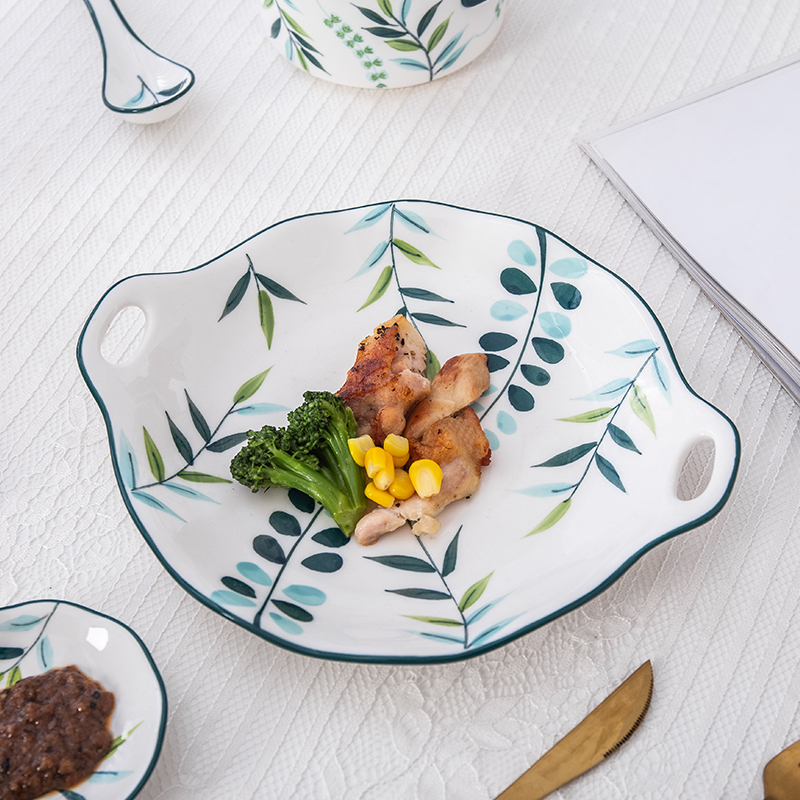 凌天 景德镇北欧绿荫小清新陶瓷四人食餐具家用套装餐盘菜盘汤盘泡面碗马克杯碗盘套装高清大图