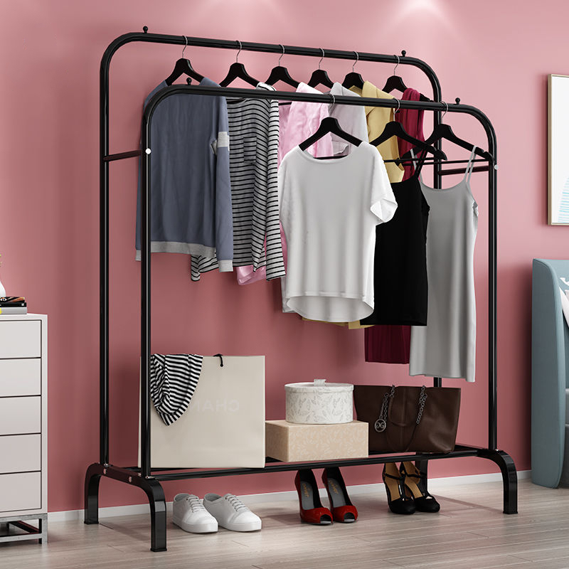 室内衣架落地卧室单双杆式晾衣杆闪电客家用简易挂衣架凉衣服折叠晒