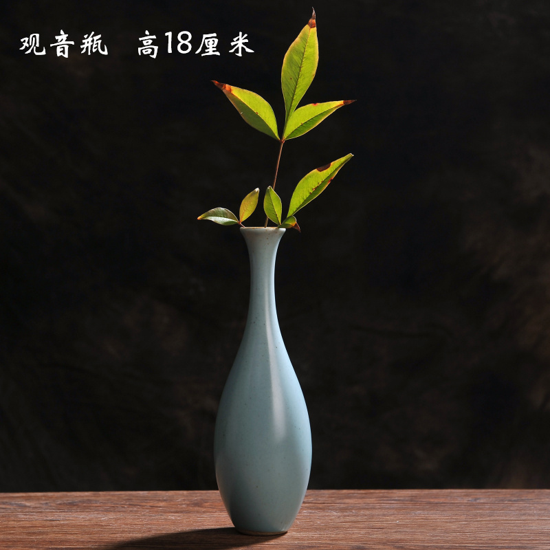 陶瓷汝窑蓝色复古禅意小花瓶茶道创意小花插家居装饰品摆件收纳袋 三维工匠 石头瓶（高8厘米）