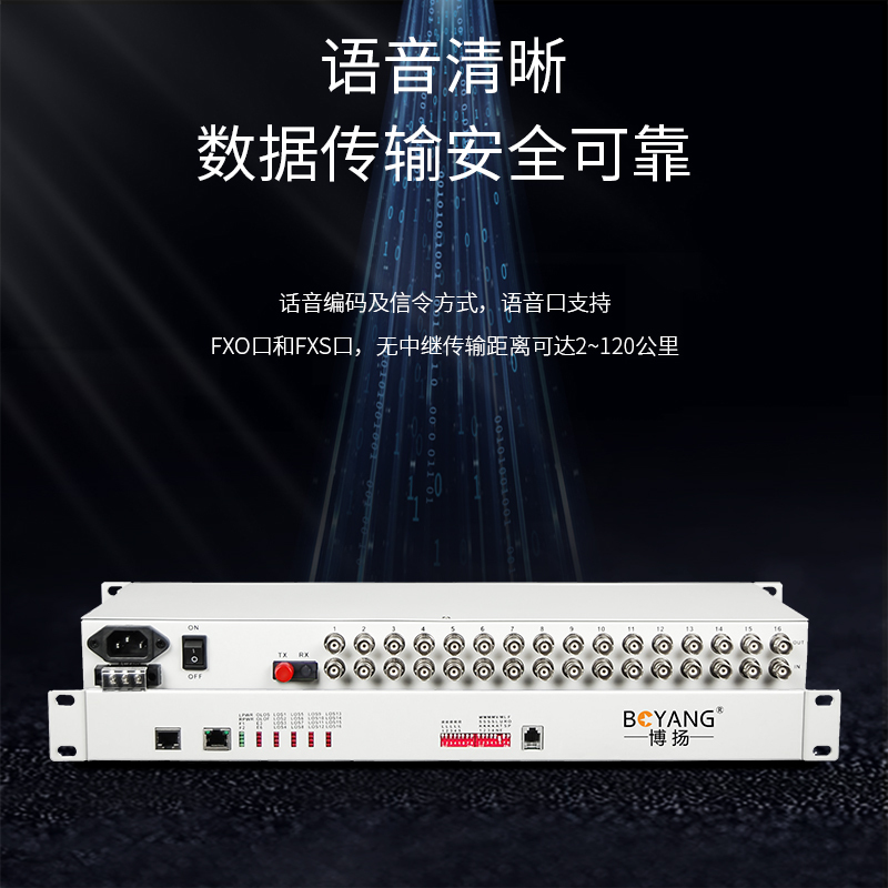 博扬 BY-P16E1 PDH光端机16路E1 16路2M光端机 光纤收发器 FC单纤20公里 机架式 双电源