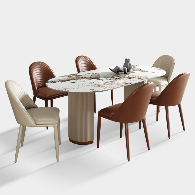 苏宁宜品轻奢岩板奶油风餐桌椅组合0896高清大图