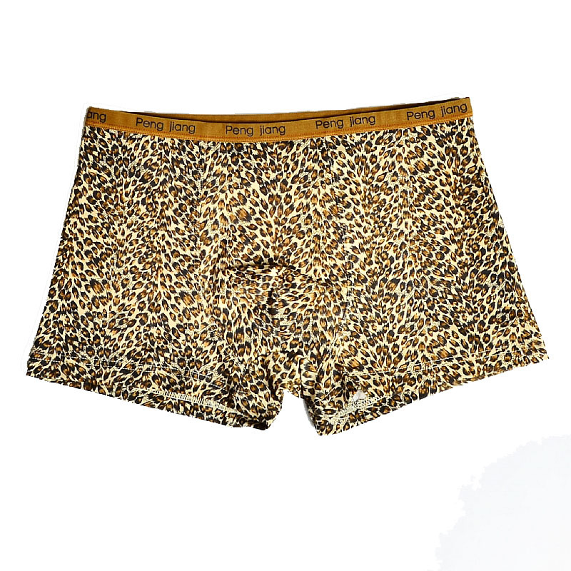 条装时尚休闲款豹纹面料比纯棉柔软透气男士平角内裤