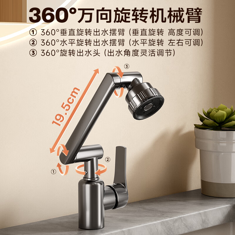 惠达(HUIDA ) - TY11 机械臂面盆水龙头招财喵洗脸盆洗手盆冷热龙头卫生间家用高清大图