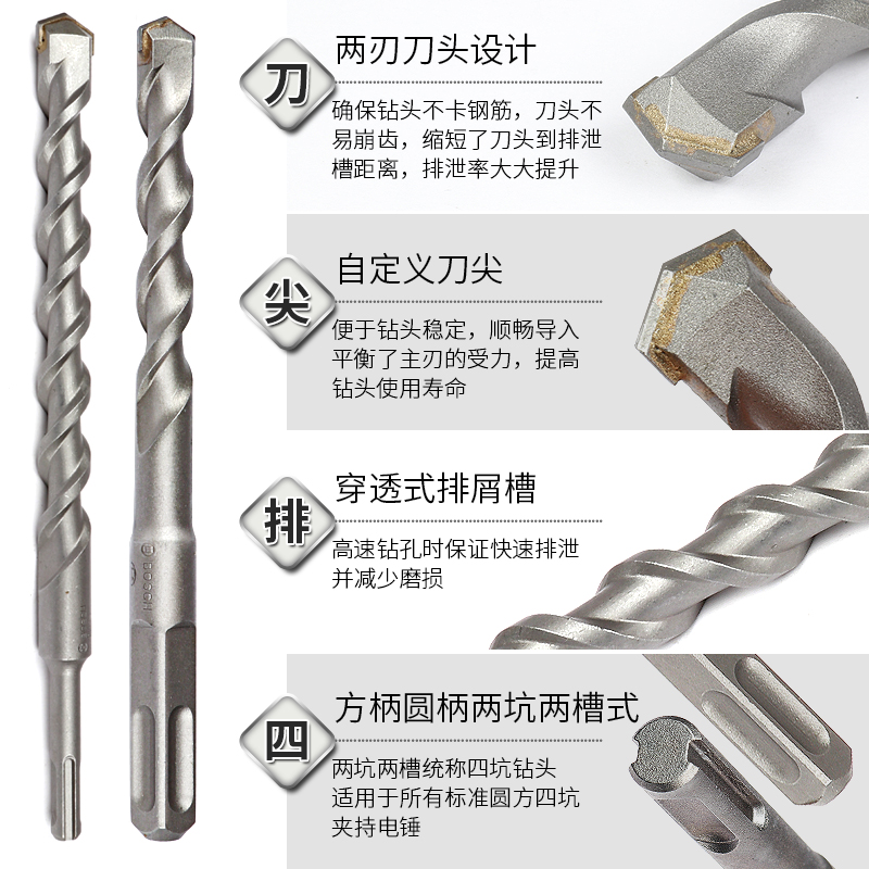 3M 博世冲击电锤钻头M16*150/210mm圆柄四坑高清大图