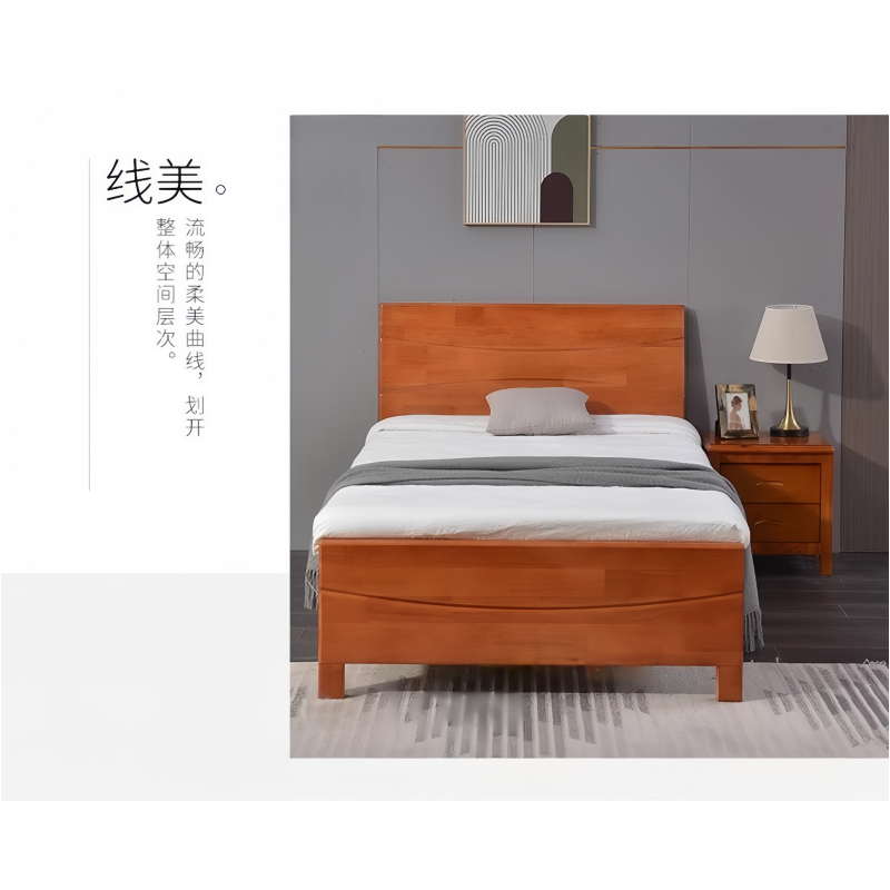 鑫木樽木质床150*200*100cm+5cm床垫+床头柜1组高清大图