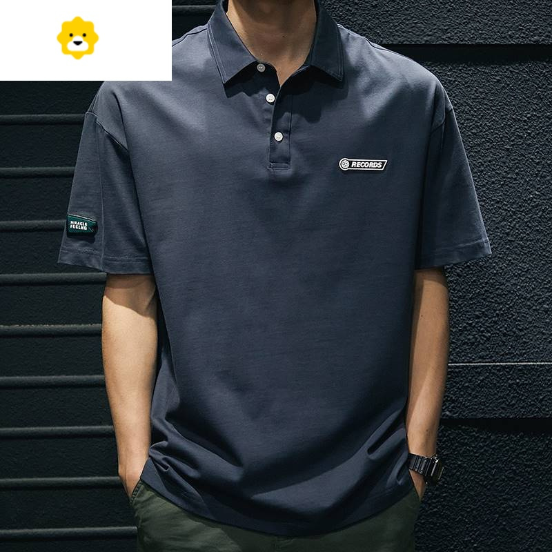 fishbasket美式宽松翻领短袖polo衫男2024季新款潮牌休闲上衣t恤