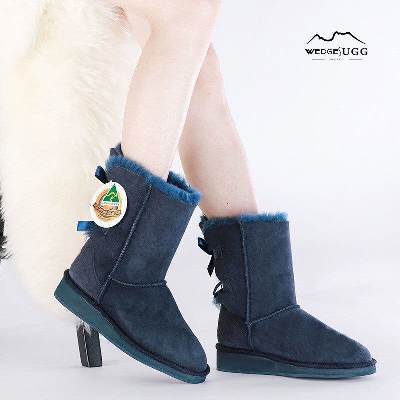 WedgesUGG雪地靴蝴蝶结中筒靴子女羊毛皮一体保暖防水防滑[秋冬必需]图片
