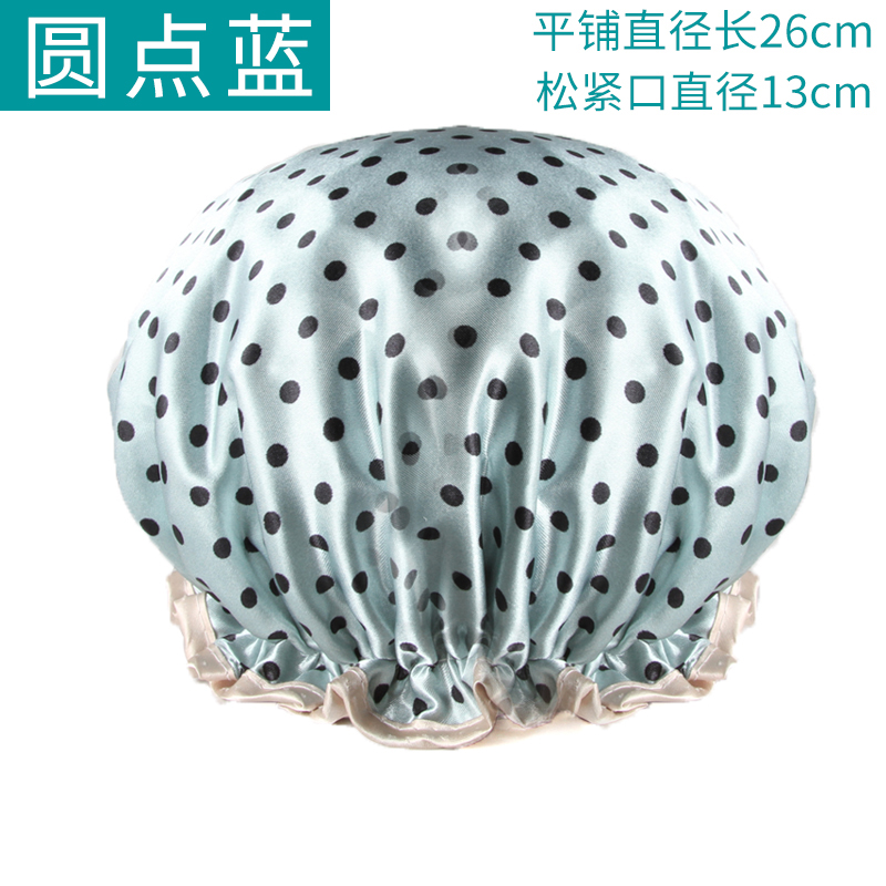 浴帽女士双层加厚防水洗澡罩淋浴洗头厨房防油烟发膜头套成人 三维工匠 圆点蓝高清大图