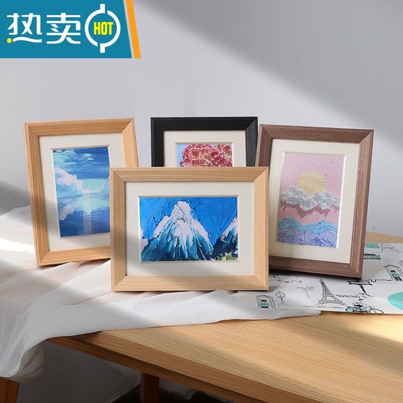 敬平实木正方形油画棒画框装裱油画作品框a5摆件迷你装饰小相框摆台 木纹色 10寸[内径20.3*25.4]挂摆[不含卡纸图片