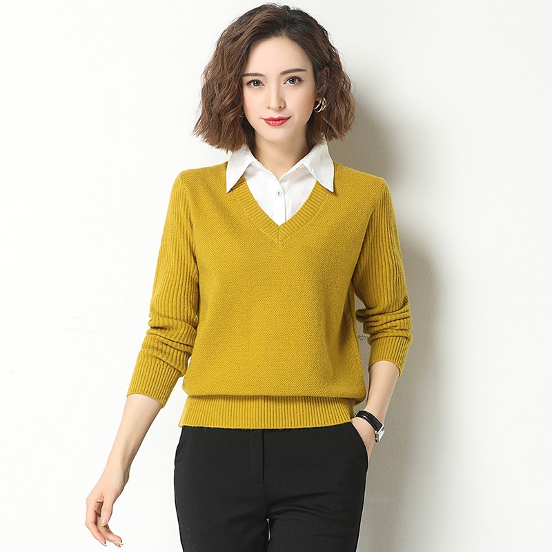 班俏banqiao女士假两件毛衣秋季女装2023年新款洋气时尚打底衫上衣