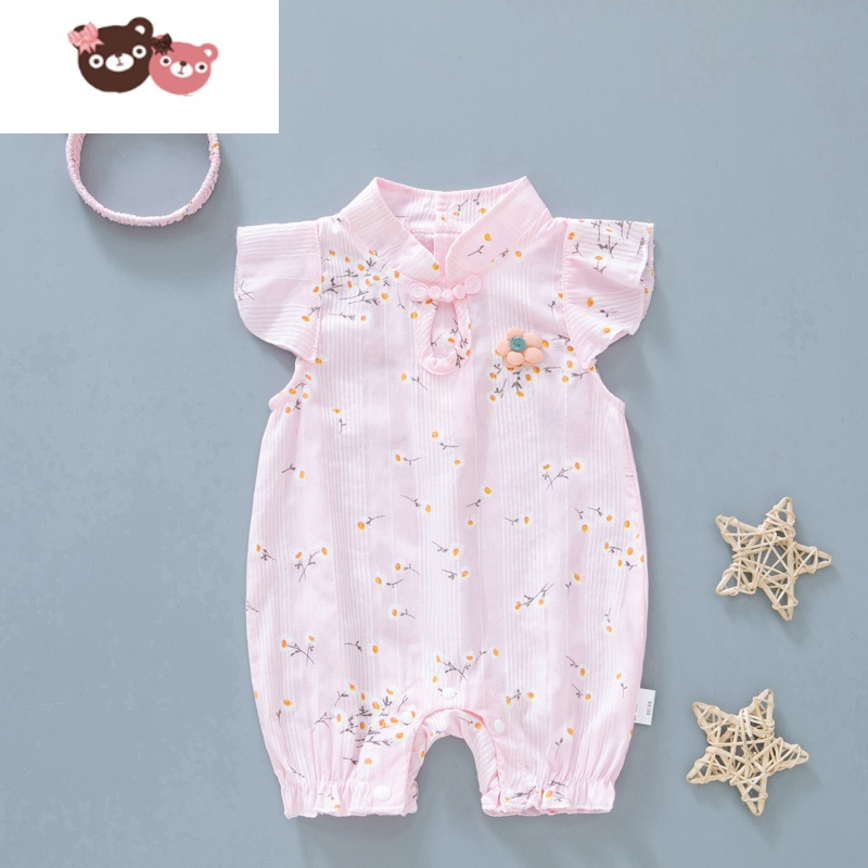 绿彩虹光女婴儿连体衣服夏季薄款新生公主哈衣夏装女宝宝可爱超萌洋气