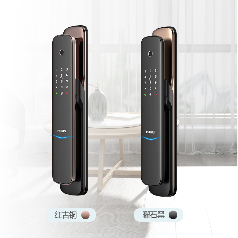 [超级新品苏宁首发]飞利浦(Philips)智能门锁 DDL703K全自动家庭用防盗锁推拉全自动 电子锁 红古铜高清大图