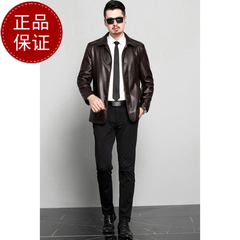 免费试穿 海宁真皮皮衣男中年春秋季男士绵羊皮外套爸爸装中老年大码皮夹克海宁真皮绵羊皮高清大图