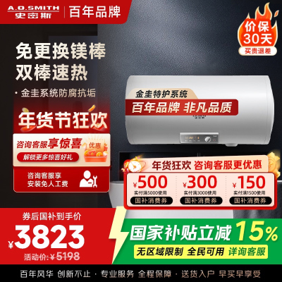 AO史密斯电热水器E100MDG 金圭内胆8年包换 免更换镁棒 壁挂式100升 大升位