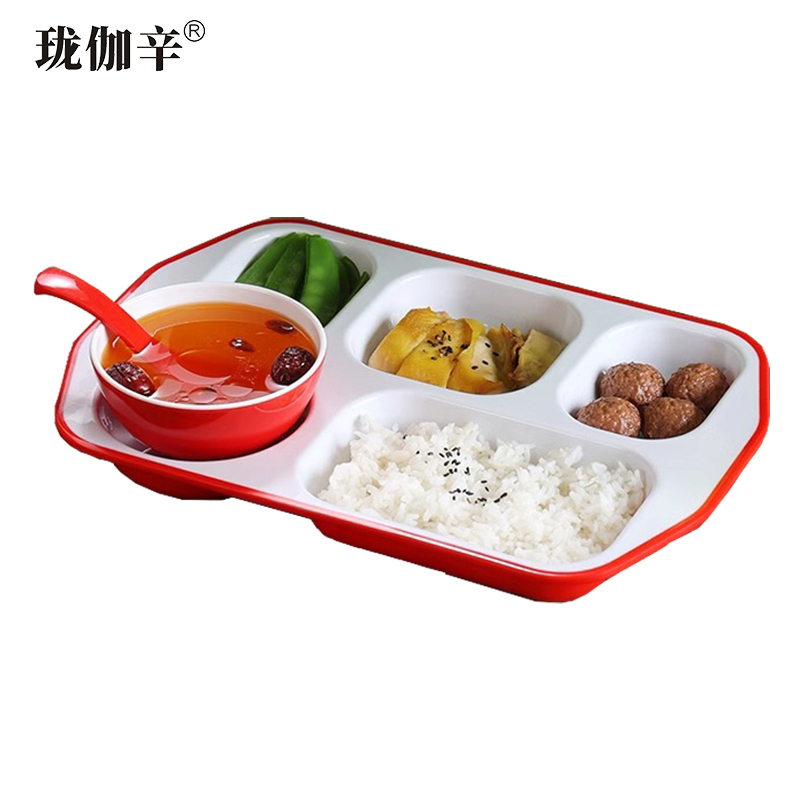 珑伽辛 耐高温密胺双色快餐盘配小碗筷子小勺 4件套/套高清大图