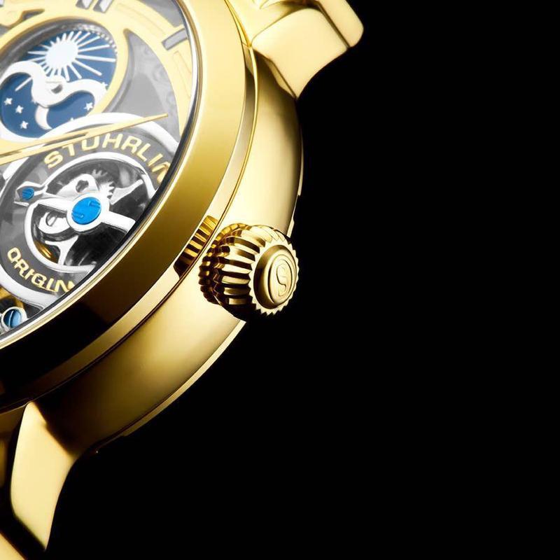 stuhrling施图灵男士legacy皮革金色镂空表盘经典时尚流行机械手表m
