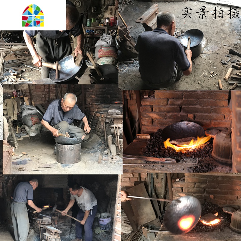 平底铁锅手工锻打家用炒锅铁锅熟铁老式锅炒菜锅无涂层锅 FENGHOU 15.5cm平底锅套装三免费开锅高清大图