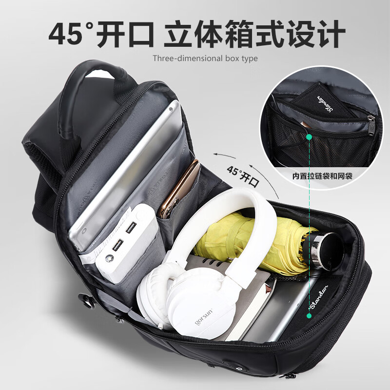 维多利亚旅行者多功能商务斜挎包单肩包胸包 5089黑高清大图
