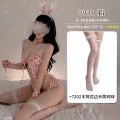 霏慕(Fee et moi)女式情趣睡衣 豹纹萌兔可开裆连体衣套装7931女士情趣内衣可搭情趣网袜 均码 发箍+铃铛颈环+开裆连体衣+手环+白色网袜