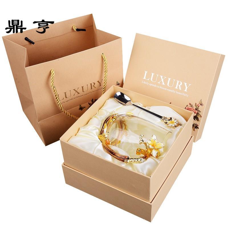 鼎亨幸福百合珐琅彩水杯花茶杯果汁杯咖啡杯子耐热玻璃杯情侣对杯
