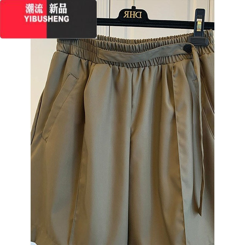 YIBUSHENG大码运动短裤女季薄款宽松休闲裤胖妹妹mm显瘦阔腿西装五分裤