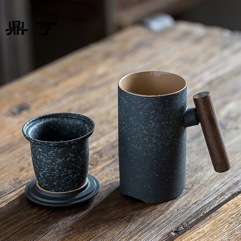 鼎亨陶瓷茶杯过滤内胆带盖办公室泡茶杯茶水分离家用个人杯马克杯
