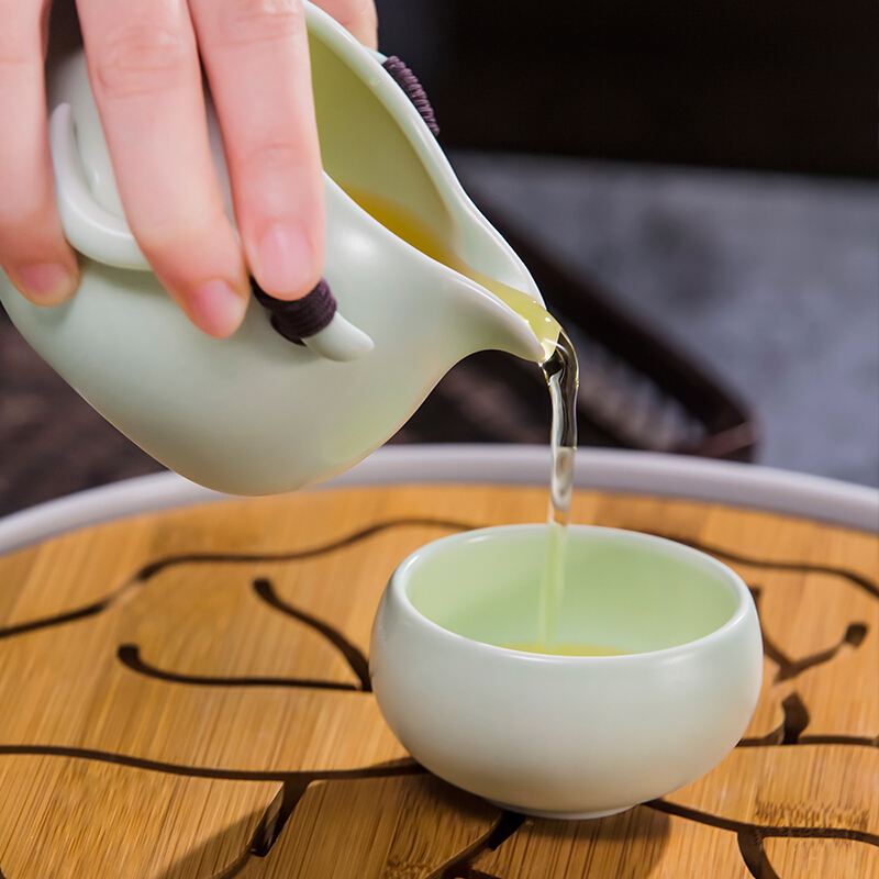 乐享 功夫茶具套装景德镇泡茶壶茶杯陶瓷整套便携旅行汝窑家用简约茶盘