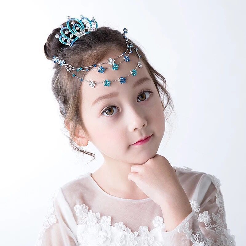 皇冠头饰儿童发饰水晶钻额头眉心链盘头女孩发卡公主发夹王冠套装公主
