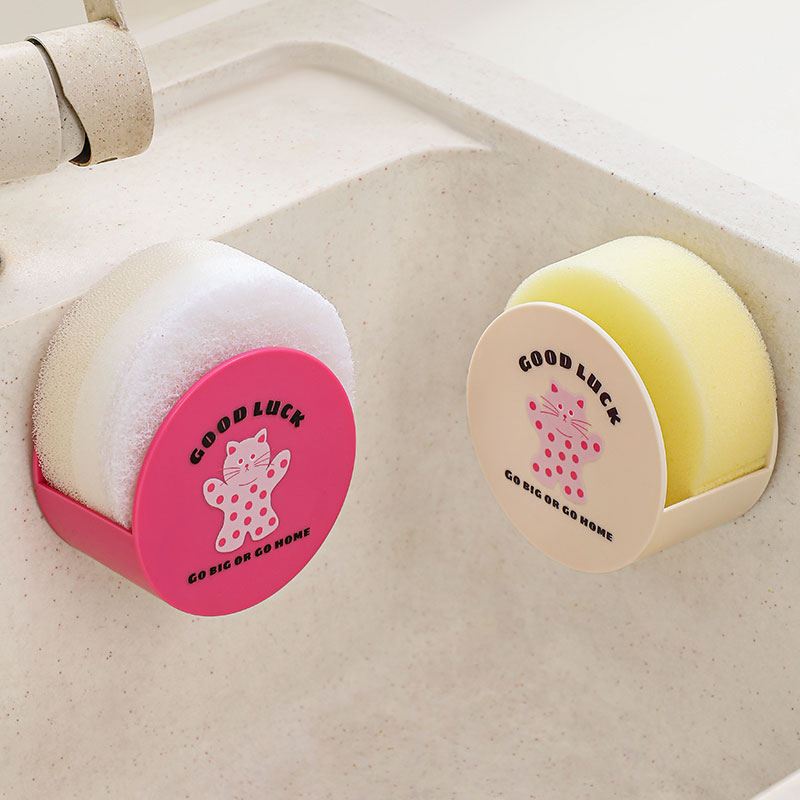 厨房壁挂式免打孔水洗碗抹布百洁布收纳架洗脸海绵扑沥水置物架收纳盒高清大图