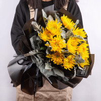 鼎卉鲜花全国速递 清明节扫墓殡葬鲜花 9朵黄色菊花束 吊唁祭奠追悼 同城送花上门【寄托哀思】9朵黄色菊花搭配银叶菊花束