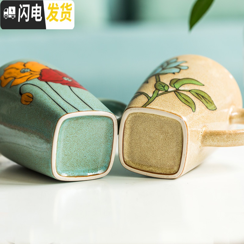 三维工匠手绘欧式马克杯大容量创意陶瓷杯个性轻奢情侣杯子潮流水杯带盖勺 红色金色勺+陶瓷盖高清大图