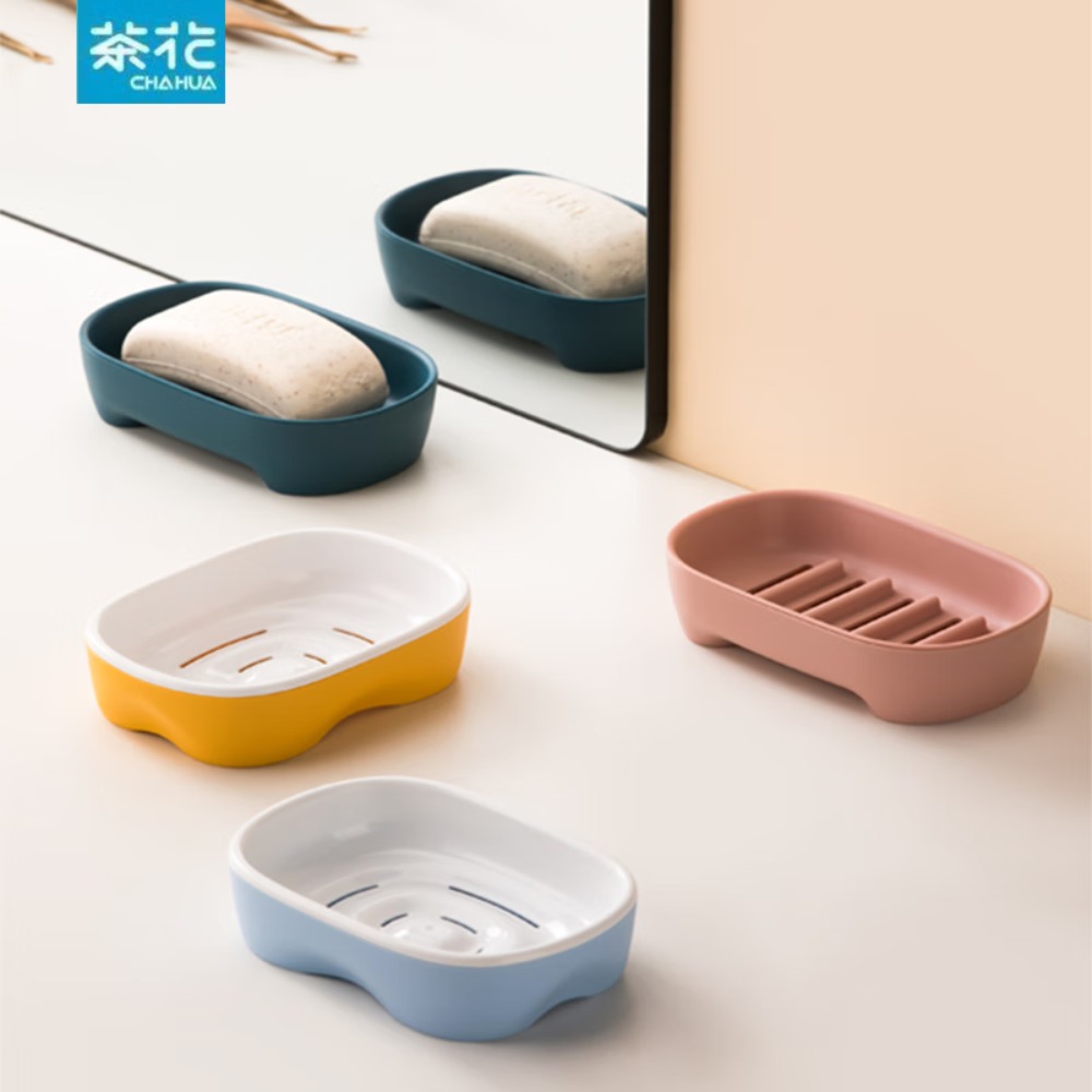 茶花(CHAHUA) 大号双层香皂架盒 墩墩无盖皂盒黄色、蓝色尺寸:15*10.6*3.7高清大图