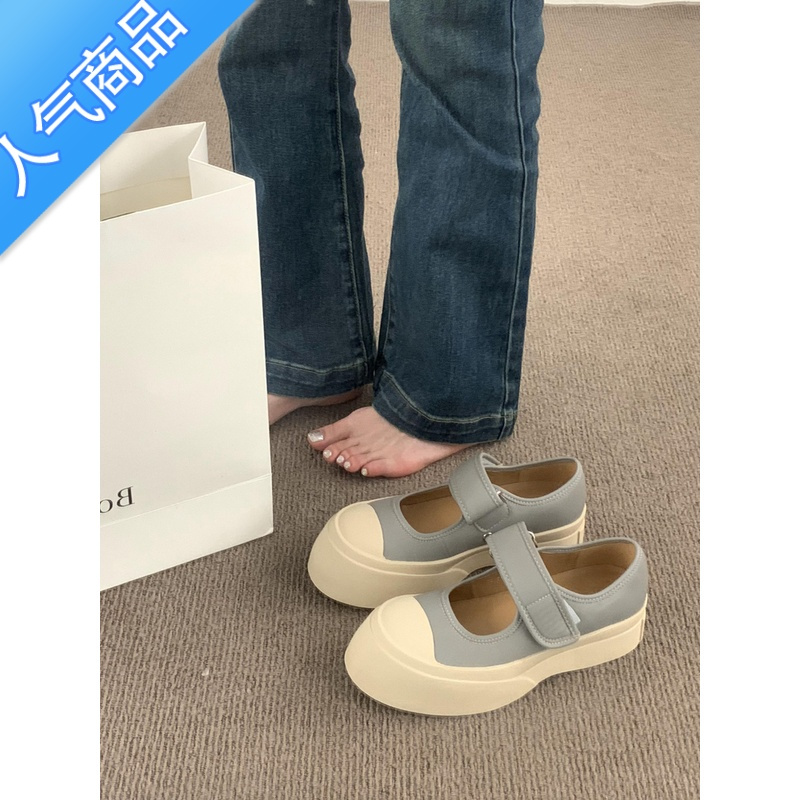 SUNTEK法式玛丽珍女鞋赵露思同款丑萌复古大头小白帆布厚底春夏单鞋