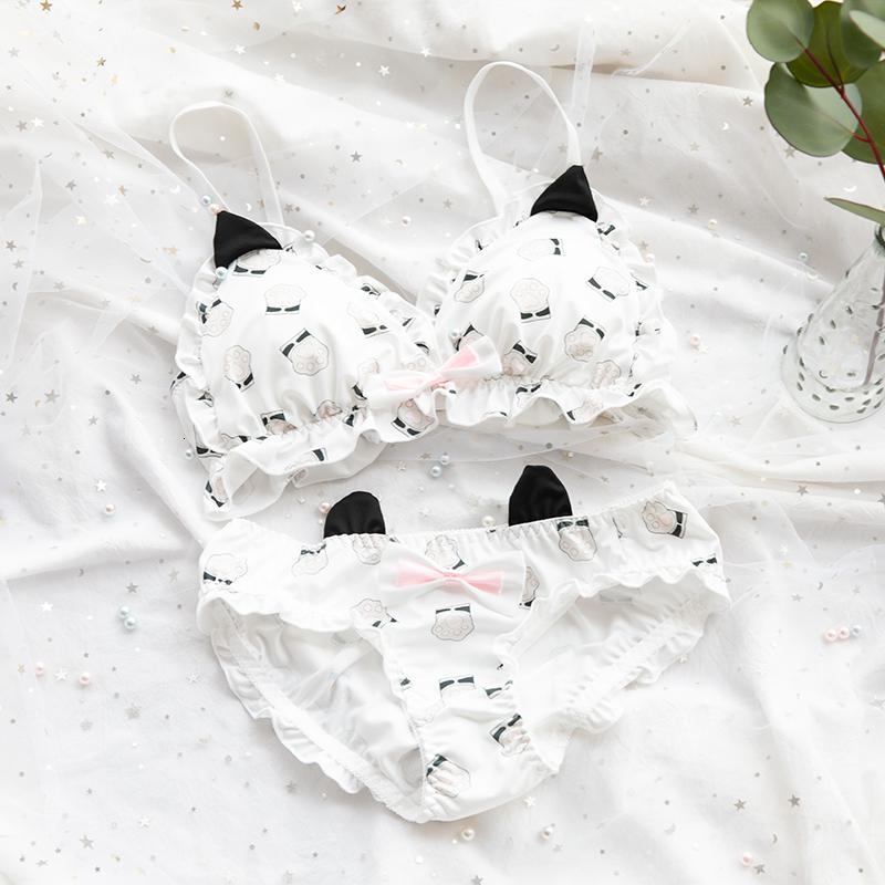 suntek日系软妹文胸套装萝莉可爱猫咪猫爪胸罩牛奶丝无钢圈三角杯内衣