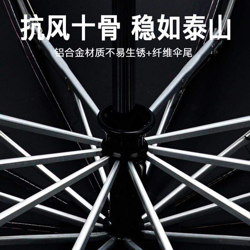 红叶伞男全自动雨伞车载反向折叠自动伞带反光条一键开合晴雨伞 10骨高清大图