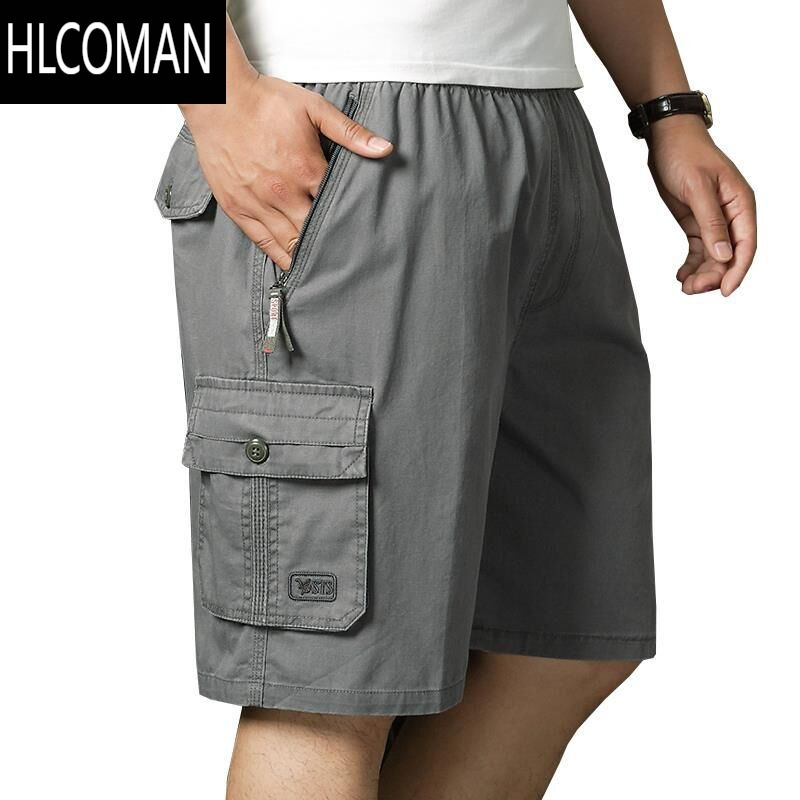 hlcoman夏季中老年人短裤男宽松口袋拉链休闲裤胖子裤子爸爸装五分裤
