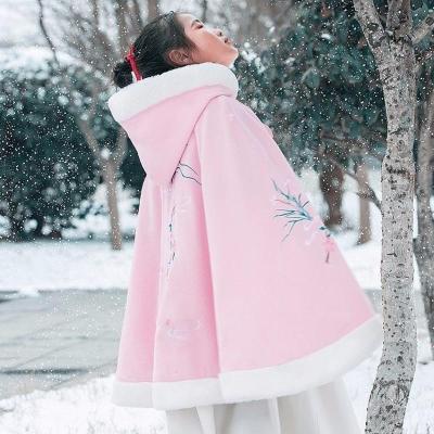 粉色双面加绒加厚 (玉兔冒险) 100 女童汉服披风加绒儿童斗篷古装服装配饰加厚保暖秋冬中国风外套女