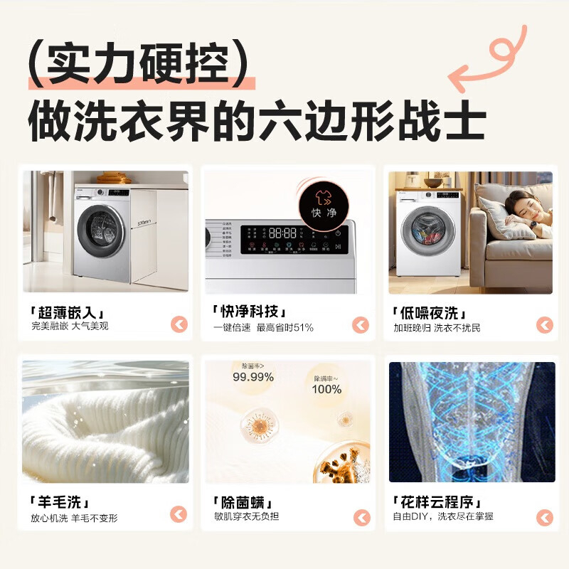 统帅滚筒洗衣机XQGL100-BD676SU1 10kg大容量 1级能效 独嵌两用 前开式电脑控制 不锈钢内桶高清大图