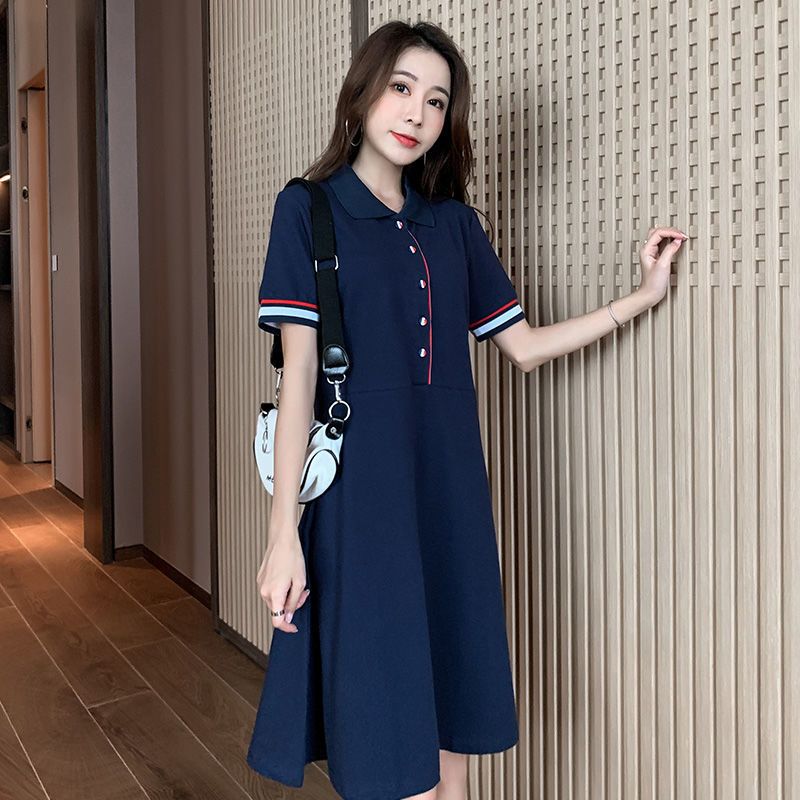 真维斯polo裙连衣裙女夏季2022新款法式学院风a字裙子收腰中长裙