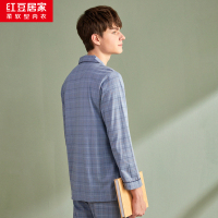 红豆居家男士纯棉格纹休闲居家服套装